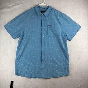 Volcom Modern Fit Button Up Short Sleeve Shirt Mens XXL Blue Dobby Dot Weave AOP